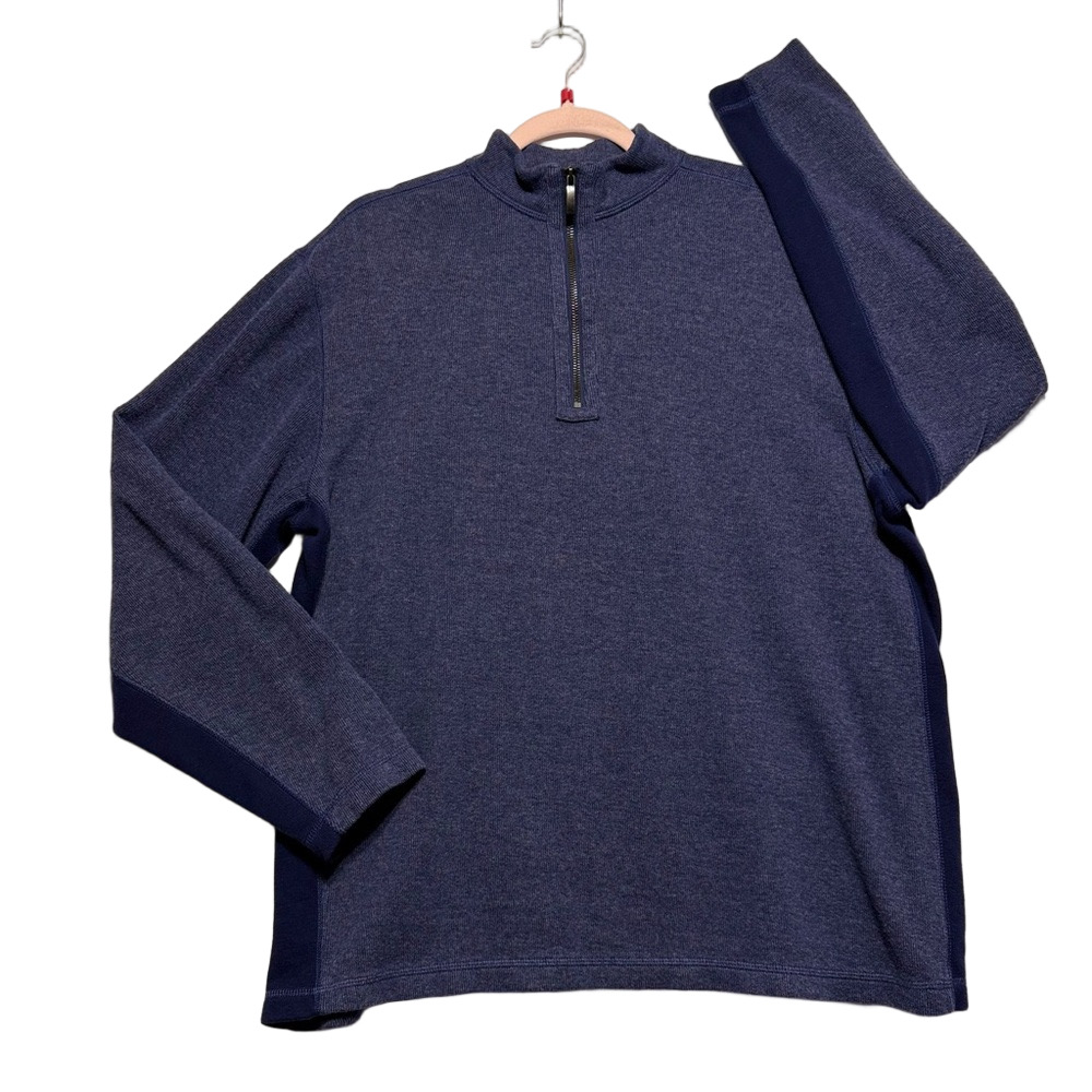 Roundtree & Yorke Men's Blue Mock Neck 1/3 Zip Mens L Pullover Sweater Excellent